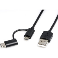 ROLINE Cable USB Micro B + Type C M/M to USB2.0 A M, OTG, black, 1.0 m