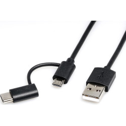 ROLINE Cable USB Micro B + Type C M/M to USB2.0 A M, OTG, black, 1.0 m