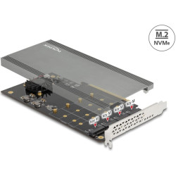 Delock PCI Express x16 Card to 4 x internal NVMe M.2 Key M with Heat Sink and Fan - Bifurcation