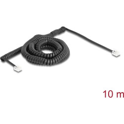 Delock Telephone Cable / Coiled Cable RJ11 plug to RJ11 plug black 10 m