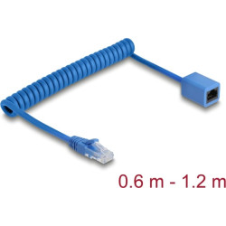 Delock RJ45 Coiled Cable plug to jack Cat.6 UTP 0.6 m to 1.2 m blue