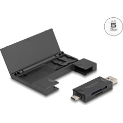 Delock Card Reader USB 5 Gbps USB Type-C™ / Type-A for SD and Micro SD memory cards with practical memory card case - black
