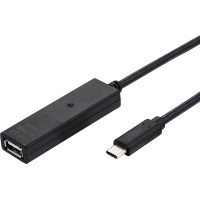 Pagarinātkabelis USB 2.0 , aktīvais ar atk., A - C, melns, 20 m, Value