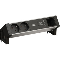 Bachmann DESK2 ALU BLACK 2xUTE 1xCM 1xUSB Charger 0.2m GST18