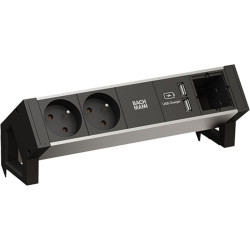 Bachmann DESK2 ALU BLACK 2xUTE 1xCM 1xUSB Charger 0.2m GST18