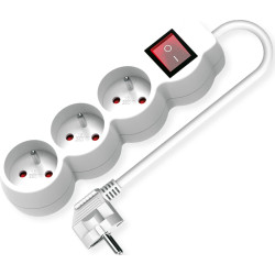 Value French Power Strip, 3-way, with illuminated Switch, white, 3 m