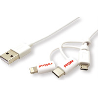 Roline 8pin + MicroB + Type C to USB Charge & Sync Cable, white, 1 m