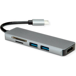 Roline USB Type C Docking Station, HDMI 4K30, 2x A USB 3.2 Gen 1, SD/MicroSD Card Reader