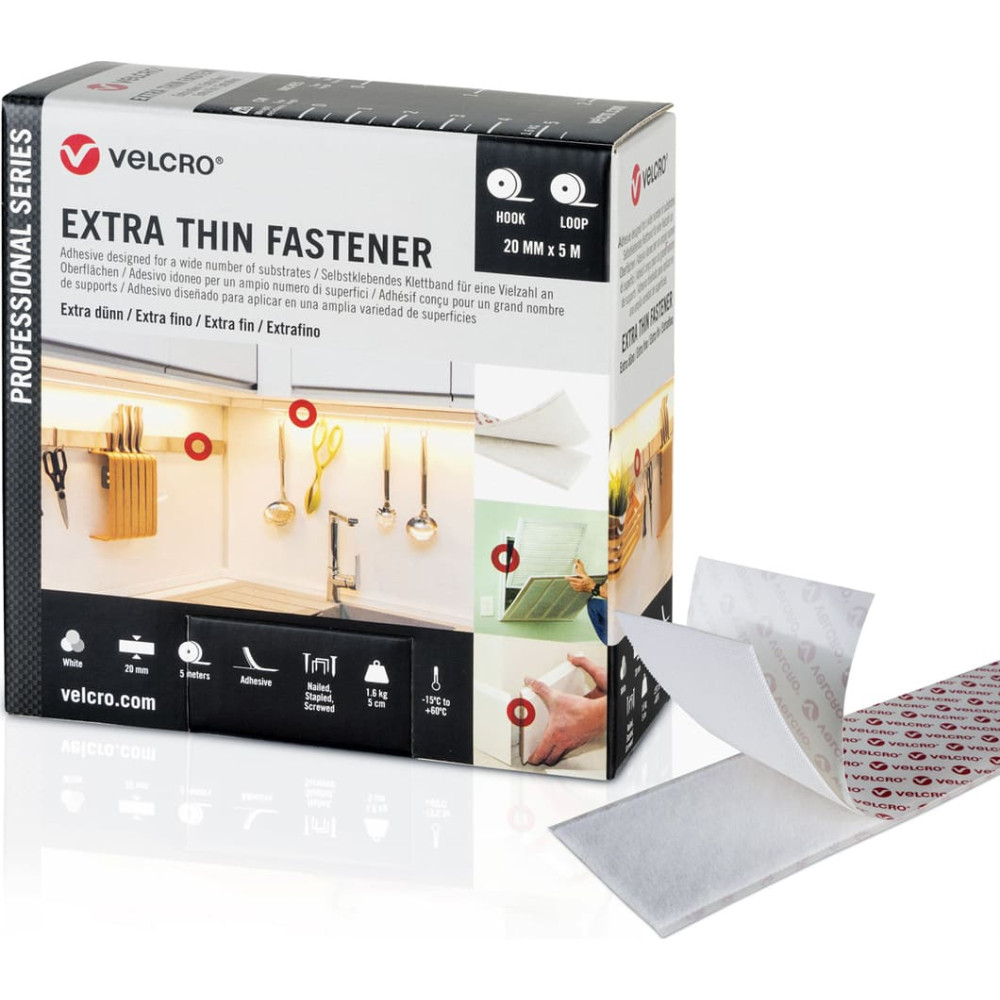 Velcro ® Extra Thin Fastener 5m Hakenband 5m Flauschband, Haken & Flausch 20mm  weiß
