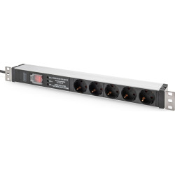 Digitus Socket strip with aluminum profile and switch, surge protection, integrated line filter, 5-way safety sockets, 2 m cable safety plug