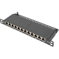 Digitus Cat.6A Slim Patch Panel, shielded, 12-port, 0.5 U, 10\", black