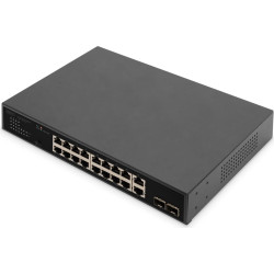 Digitus 16-Port Gigabit PoE Networkswitch, 19 Zoll, unmanaged,2 Uplink Ports, SFP