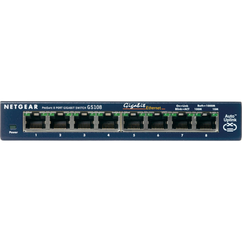 Netgear GS108GE tīkla pārslēgs Nepārvaldīts Gigabit Ethernet (10/100/1000) Zils