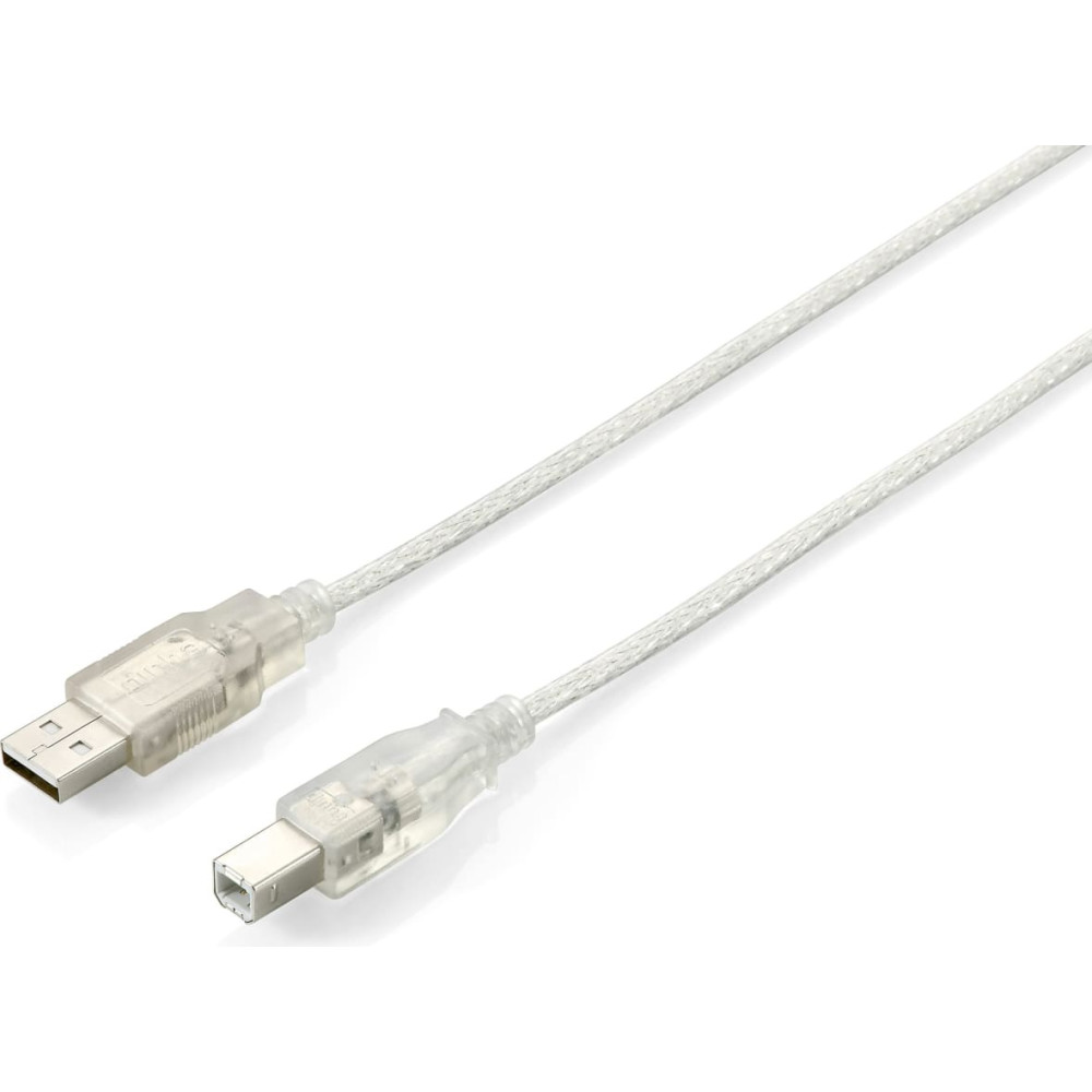 Equip 128653 USB kabelis USB 2.0 1 m USB A USB B Sudrabs, Caurspīdīgs