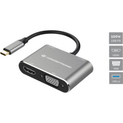 Conceptronic DONN16G dokstacija Vadu USB 3.2 Gen 1 (3.1 Gen 1) Type-C Melns, Sudrabs