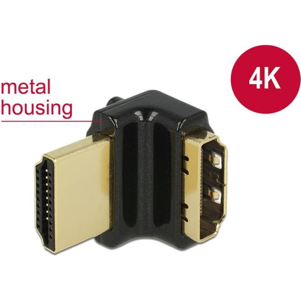 Delock Adapter High Speed HDMI with Ethernet – HDMI-A female > HDMI-A male 4K 90° angled up black