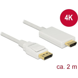 Delock Cable Displayport 1.2 male > High Speed HDMI-A male passive 4K 2 m white
