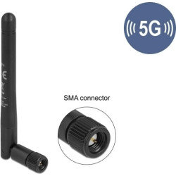 Delock 5G 3.3 - 5.0 GHz Antenna SMA plug -1.0 - 4.5 dBi 10.9 cm omnidirectional with tilt joint and flexible material black
