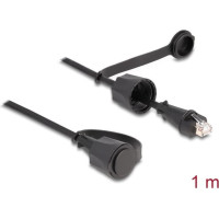 Delock Network Cable RJ45 plug to RJ45 plug Cat.6 STP with protective cap outdoor IP68 dust- and waterproof black 1 m