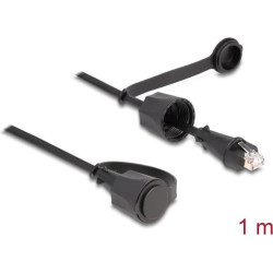 Delock Network Cable RJ45 plug to RJ45 plug Cat.6 STP with protective cap outdoor IP68 dust- and waterproof black 1 m