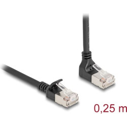 Delock RJ45 Network Cable Cat.6A S/FTP Slim 90° downwards angled / straight 0.25 m black
