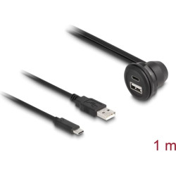 Delock USB 2.0 Cable USB Type-A male and USB Type-C™ male to USB Type-A female 90° angled and USB Type-C™ female 90° angled for built-in 1 m black