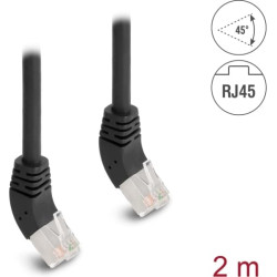 Delock RJ45 Network Cable Cat.6A S/FTP 45° upwards angled 2 m black