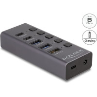 Delock USB 5 Gbps Hub with 2 x USB Type-A and 2 x USB Type-C™ female and 1 x Fast Charging Port + Switch