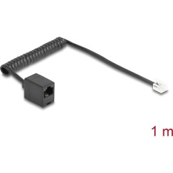 Delock Telephone Cable / Coiled Cable RJ11 plug to RJ45 jack black 1 m