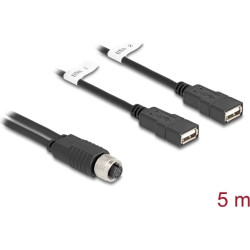 Delock M12 Cable A-coded 8 pin female to 2 x USB 2.0 Type-A female 5 m black