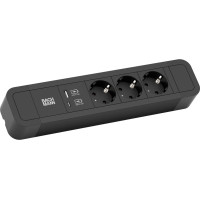 Bachmann PRIMO2 socket strip 3x earthing contact, aluminium, USB Charger A&C, black, 2 m