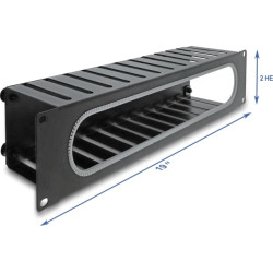 Delock 19″ 2U Cable Management Routing Panel with opening and edge protection black