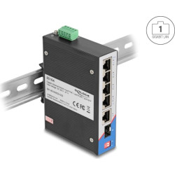 Delock Industrial Gigabit Ethernet Switch 4 Port PoE 1 Port RJ45 1 Port SFP for DIN rail