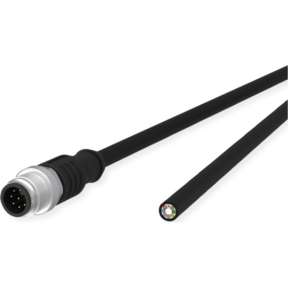 Metz Connect Sensor-/Aktorltg., M12-ST A-kodiert, gerade-freies Ende, ungeschirmt, 8polig, PUR, schwarz, 1 m