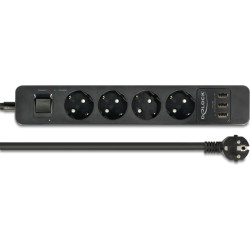 Delock Extension Socket 4-way with Surge Protection and USB charger black