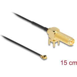 Delock Antenna Cable RP-SMA 90° PCB jack bulkhead to I-PEX Inc., MHF® I plug 1.13 15 cm thread length 15 mm