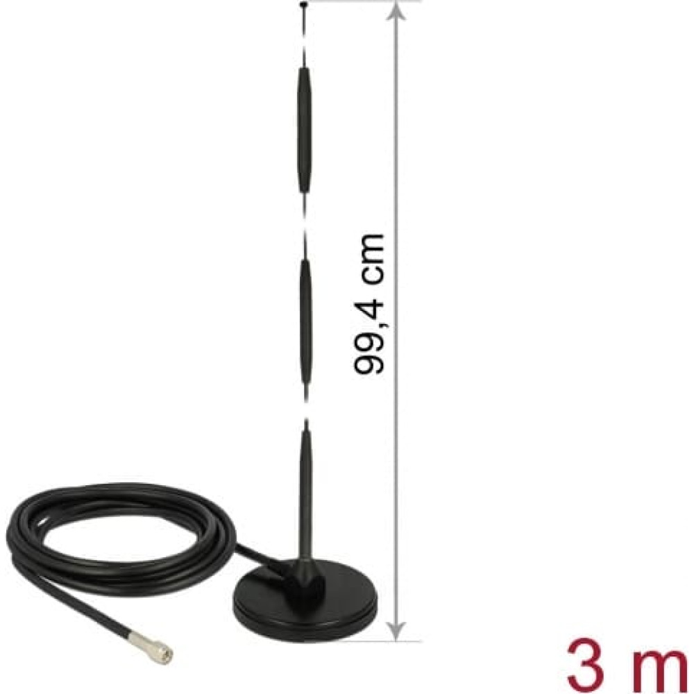 Delock GSM Antenna SMA plug 7 dBi fixed omnidirectional with magnetic base and connection cable RG-58 3 m outdoor black