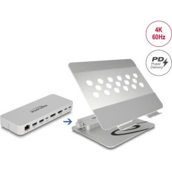 Delock Tablet and Laptop Stand with integrated Docking Station 4K - HDMI / DisplayPort / LAN / Hub / HDR / PD