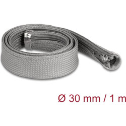 Delock Braided Sleeve with zip fastener heat-resistant 1 m x 30 mm grey