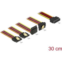 Delock Cable SATA 15 pin power plug with latching function > SATA 15 pin power receptacle 2 x straight / 1 x down / 1 x up 30 cm