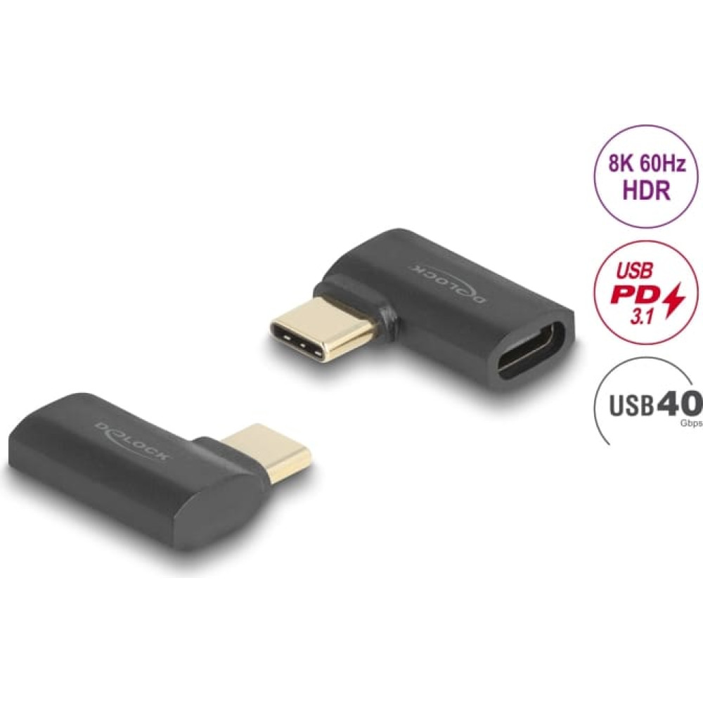 Delock USB Adapter 40 Gbps USB Type-C™ PD 3.1 240 W male to female angled left / right 8K 60 Hz