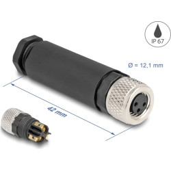 Delock M8 Connector A-coded 3 pin female for mounting with screw connection