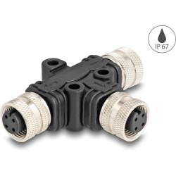 Delock M12 T-Splitter A-coded 4 pin 1 x female to 2 x female parallel connection