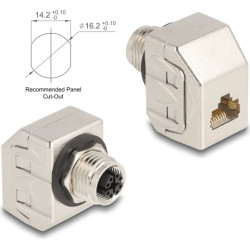 Delock M12 Adapter X-coded 8 pin female to RJ45 jack Cat.6A STP metal