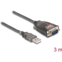 Delock Adapter USB 2.0 Type-A to 1 x Serial RS-232 D-Sub 9 pin male with nuts with 3 x LED 3 m