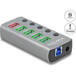 Delock USB 5 Gbps Hub with 4 Ports + 1 Fast Charging Port with Switch and Illumination