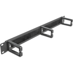 Delock 19″ Cable Management Brush Strip with 3 hooks 1U black