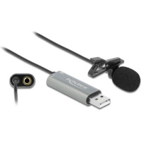 Delock USB Tie Lavalier Microphone Omnidirectional 24 bit / 192 kHz with clip and 3.5 mm stereo jack headphone port