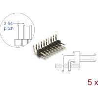 Delock Pin header 10 pin, pitch 2.54 mm, 2-row, angled, 5 pieces