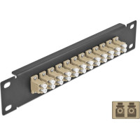 Delock 10″ Fiber Optic Patch Panel 12 Port LC Duplex beige 1U black